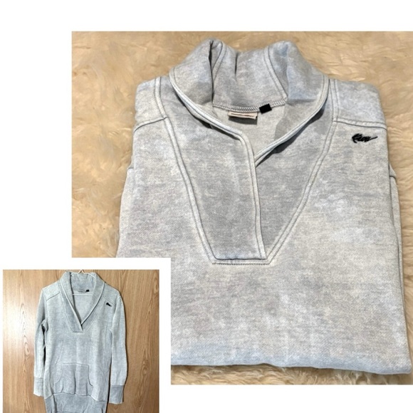 Kavu Gray Deep V-Neck Sweatshirt Soft Brushed Extra Long - Picture 1 of 6